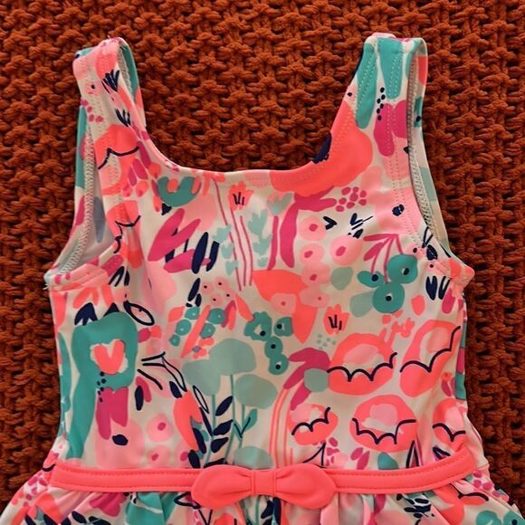 Carters just one you 9M floral one piece bath in suit w snap crotch and ruffles - Picture 2 of 7